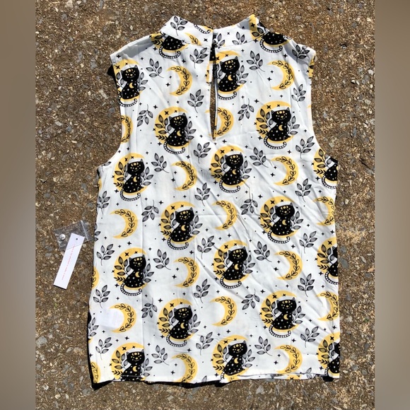 NWT ModCloth Collared Tank Top, Cat & Moon Pattern, Size Medium - Picture 5 of 8